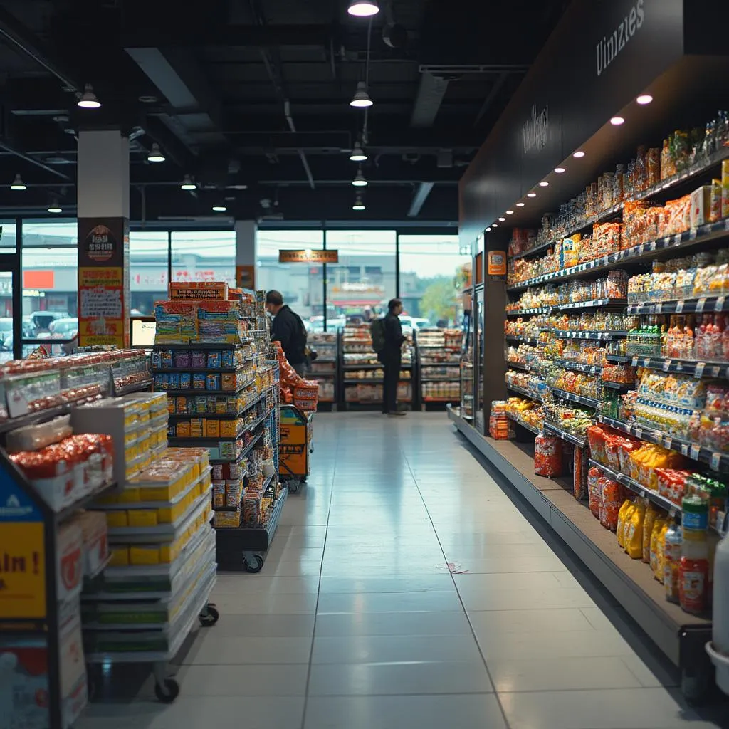 Interior de tienda de conveniencia en estación de servicio
